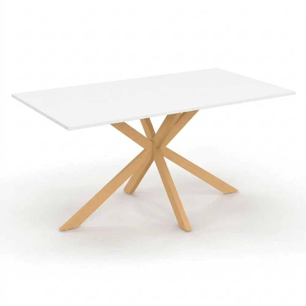 Mesa de Comedor Rectangular para 8 Personas con Patas de Araña y Bandeja Blanca de Madera de 160 cm