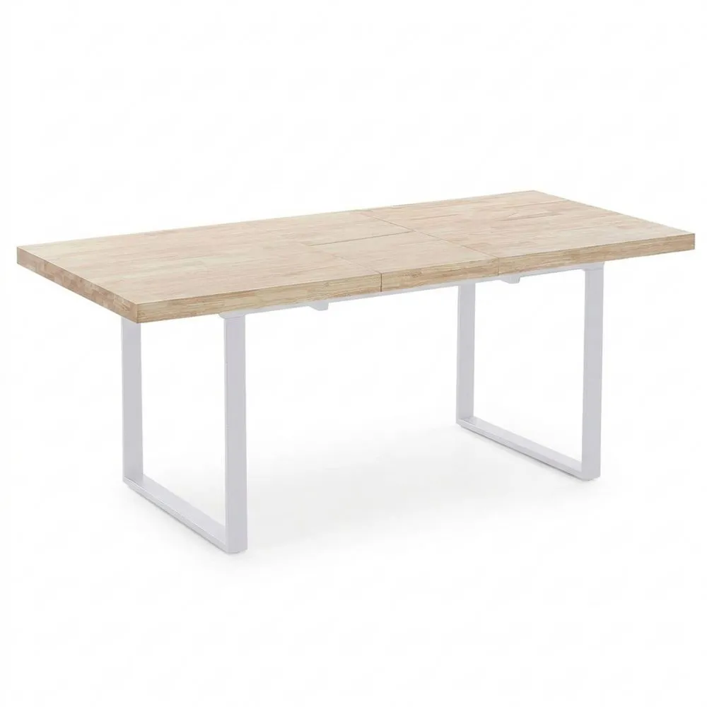 Mesa de comedor extensible de roble salvaje y blanco, 140/180 cm