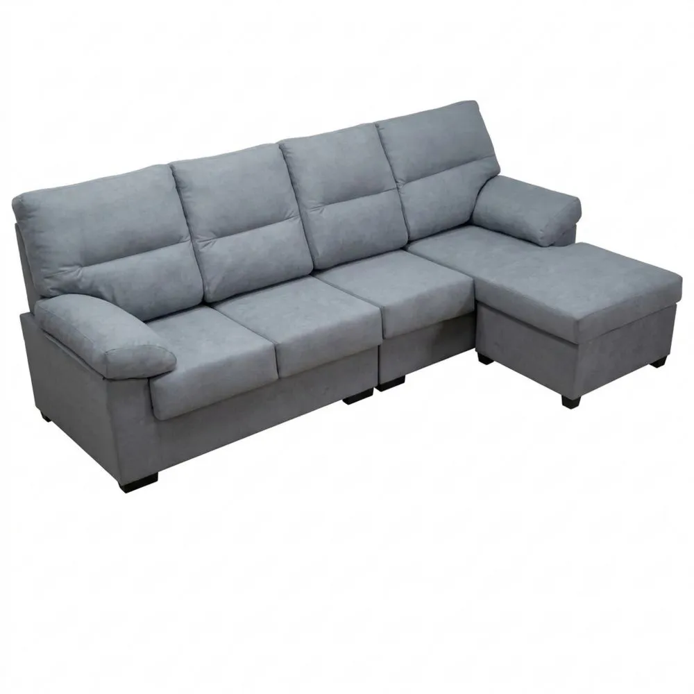 Sofá de 4 Plazas con Chaise Longue - Máximo Confort y Relajación | Diseño Elegante y Compacto | Madera de Pino y Aglomerado, Gris, 265 cm