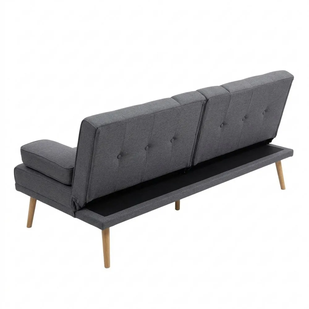 Sofá Cama 3 Plazas con Mesa Plegable y Portavasos, Respaldo Ajustable, Gris Oscuro