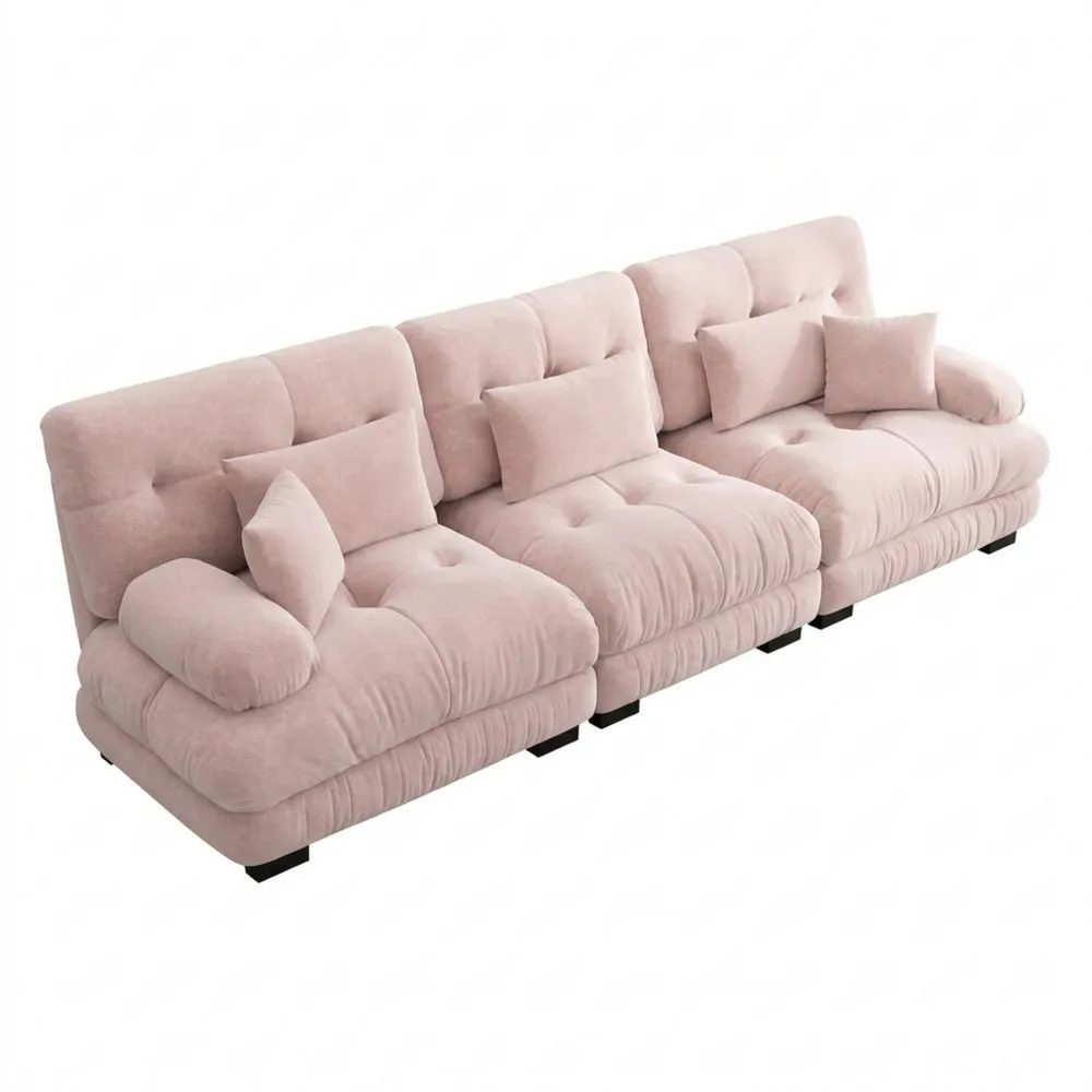 Sofá cama cómodo 3 plazas, sofá esquinero tapizado chenilla para salón, dormitorio rosa