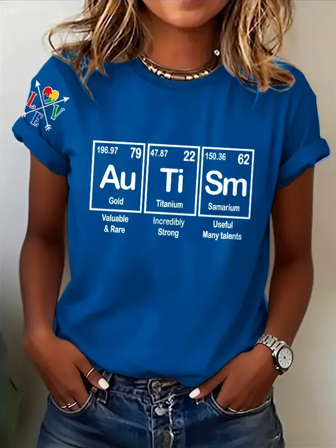 Women's Retro Autism Periodic Table Printed T-Shirt
