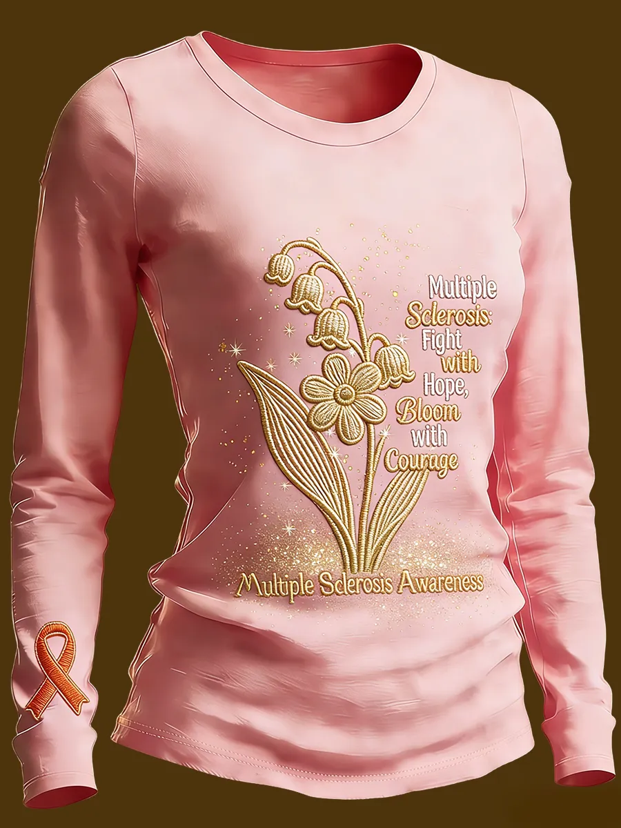 Women's Multiple Sclerosis Awareness Fighting With Hope Printed Crew Neck T-Shirt
