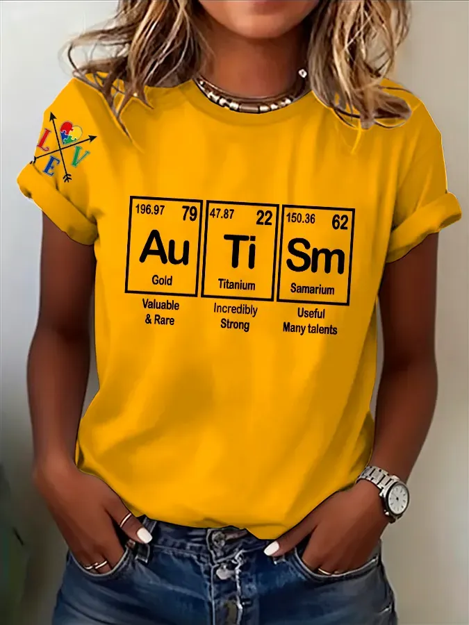 Women's Retro Autism Periodic Table Printed T-Shirt