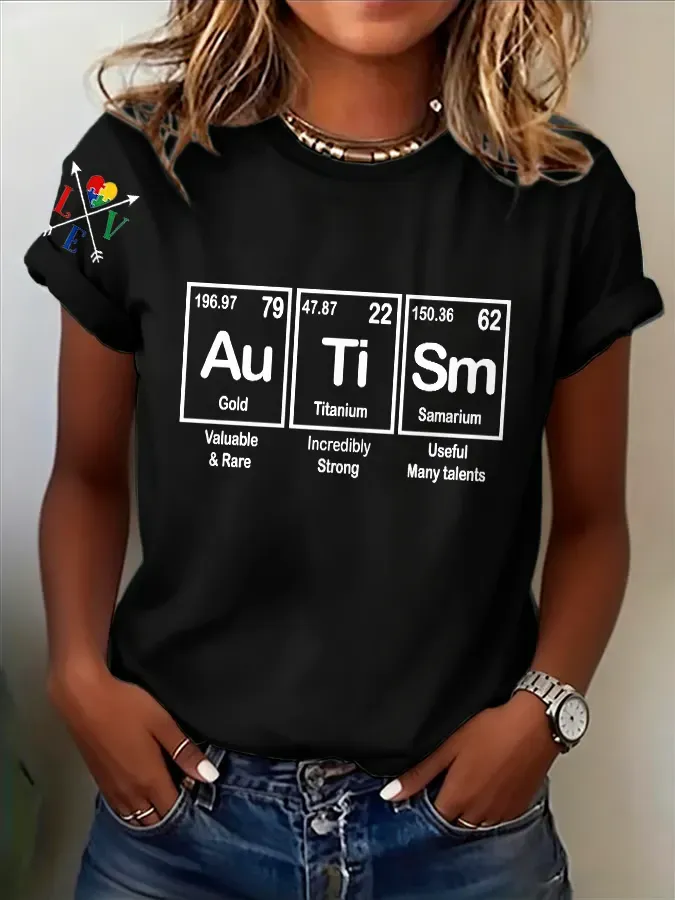 Women's Retro Autism Periodic Table Printed T-Shirt