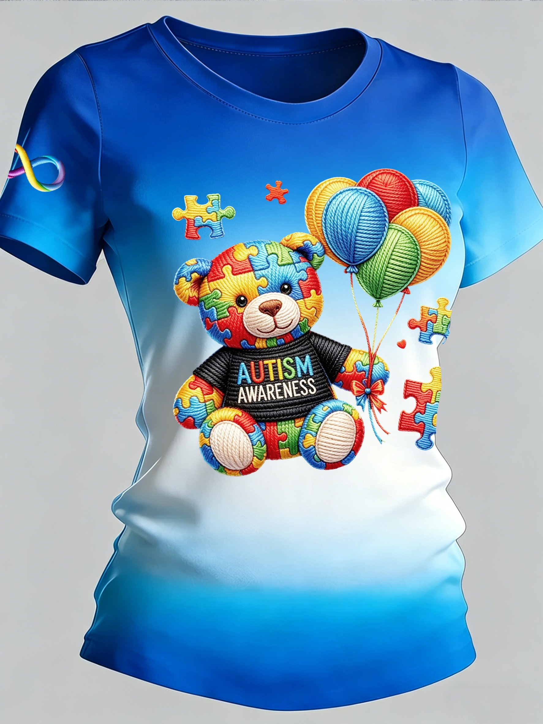 Women's Autism-Themed Printed Casual Crewneck Top