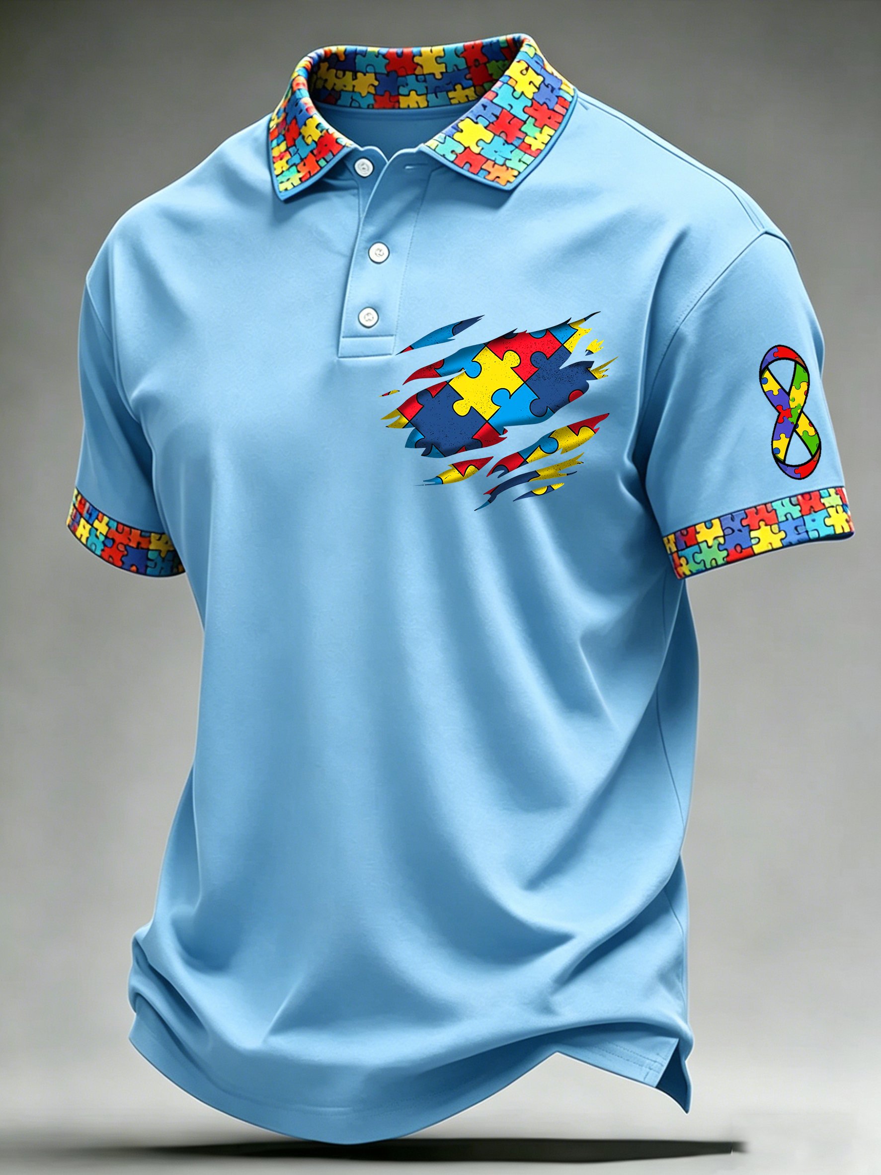 Men's Autism-Themed Printed Polo Shirt