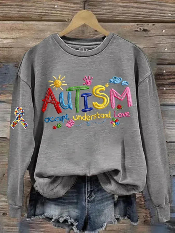 Women's Autism Accept Understand Love Print Sweatshirt