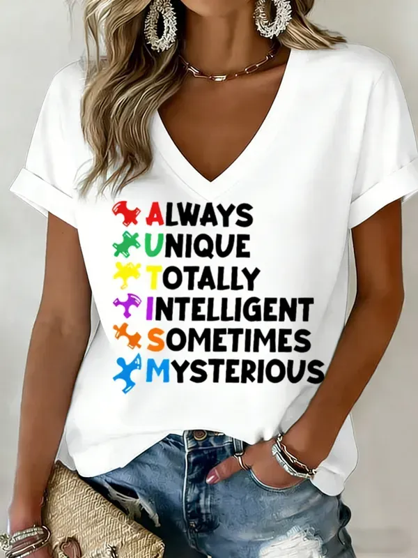 Women's Autism Awareness Print T-shirt