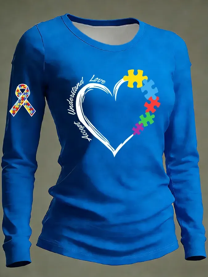 Women's Autism Awareness Accept Understand Love Print Long-Sleeve T-Shirt