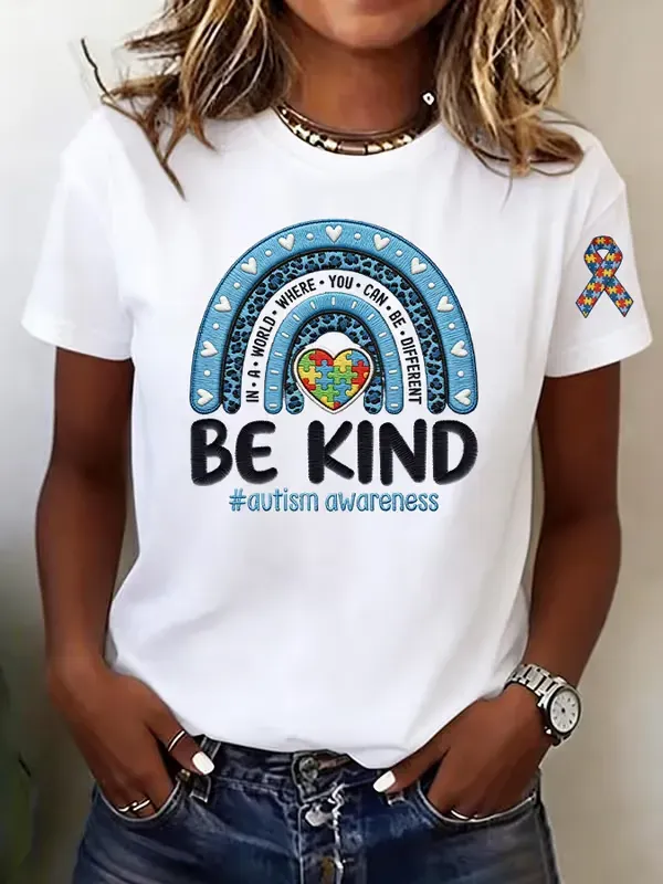 Women's Retro Understand Love Accept Autism Awareness Printed T-Shirt