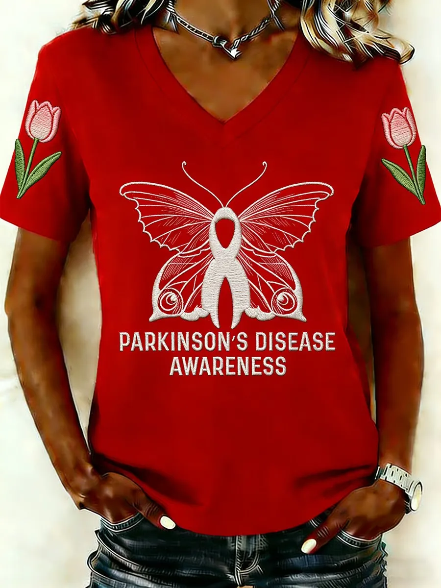 Gray Ribbon Butterfly Shirt Parkinson's Disease Awareness T-Shirt