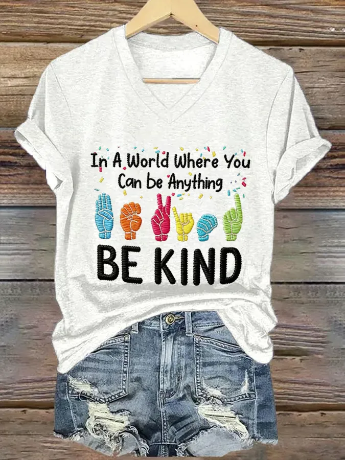 Women's Autism Accept Understand Love Print Casual V-Neck T-Shirt