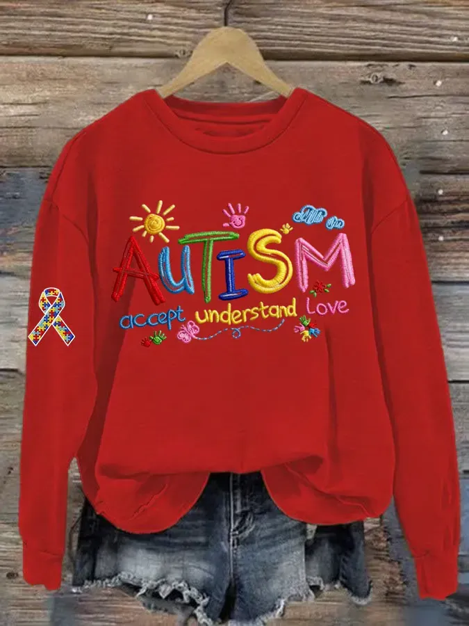 Women's Autism Accept Understand Love Print Sweatshirt