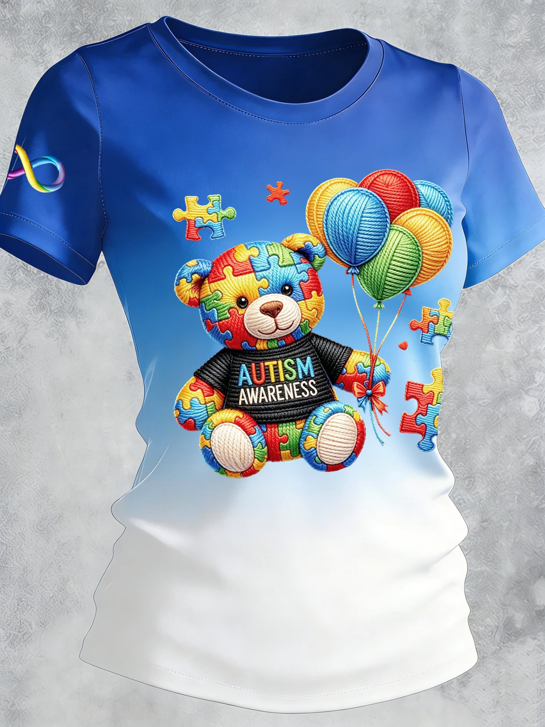 Women's Autism-Themed Printed Casual Crewneck Top