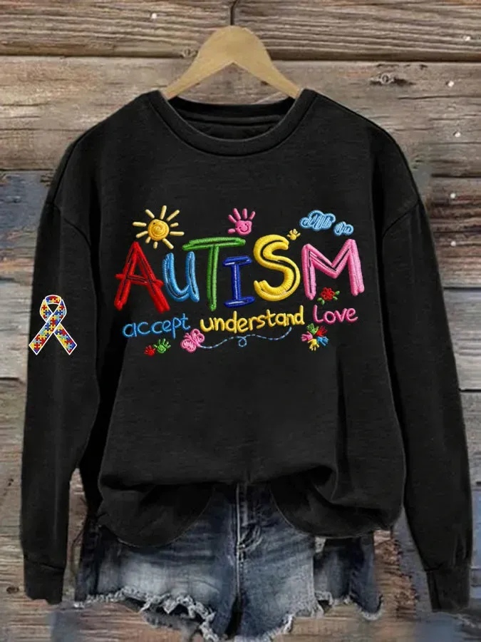 Women's Autism Accept Understand Love Print Sweatshirt