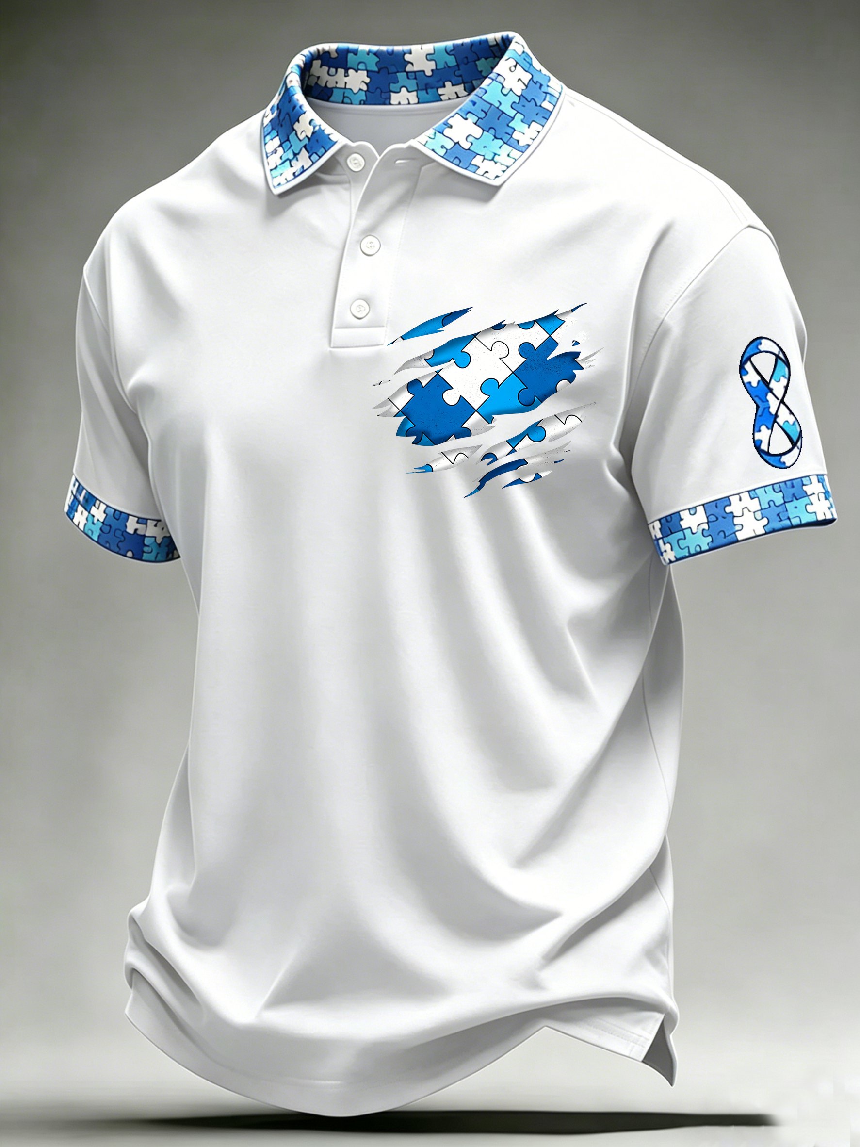 Men's Autism-Themed Printed Polo Shirt