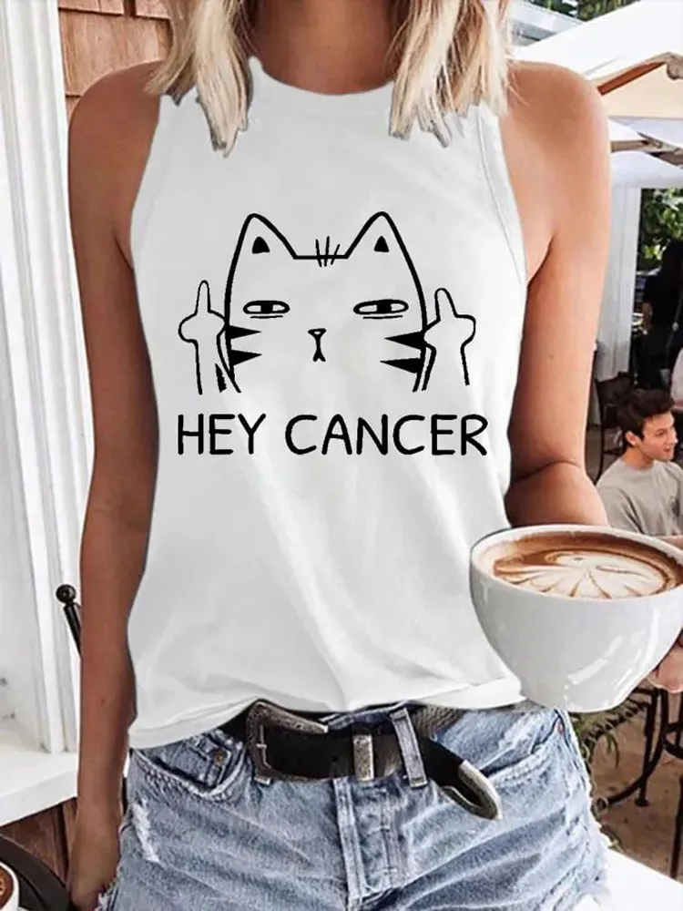 Women'S Casual Hey Cancer Fuck You Based Print Tank Top