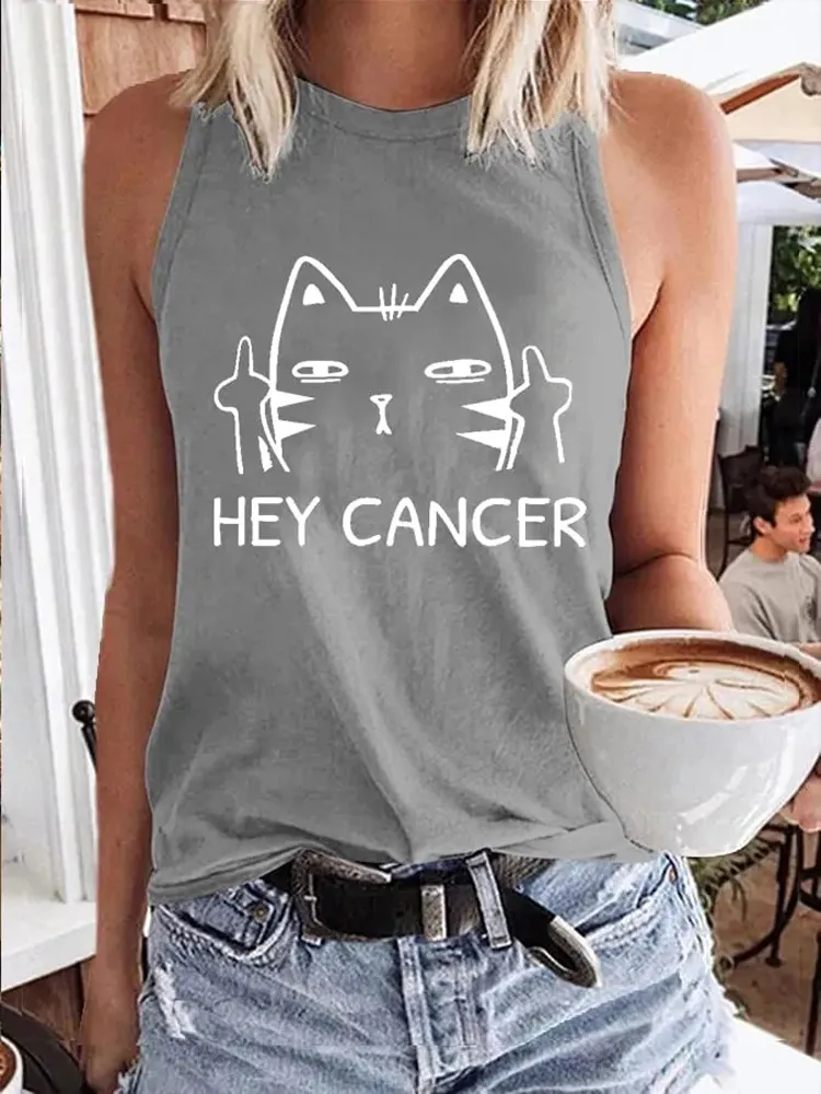 Women'S Casual Hey Cancer Fuck You Based Print Tank Top