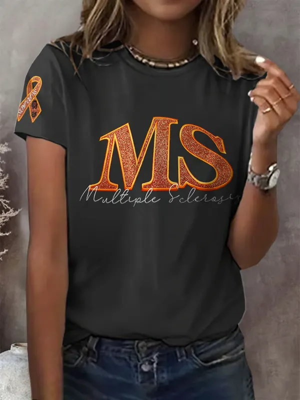 Women'S Casual Printed Short-Sleeve T-Shirt With Awareness Of Primary Sclerosis