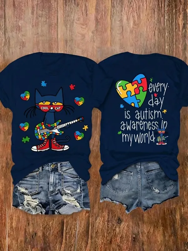 Women's Autism Awareness Graphic Casual T-Shirt $21.99 $32.99 Save $11.00