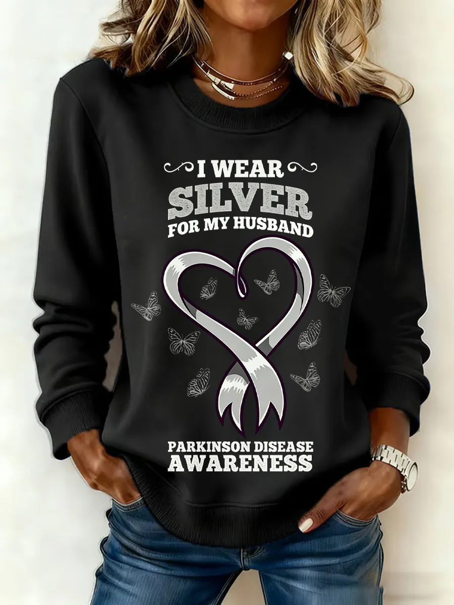 Ladies' Casual Attention To Parkinson'S Syndrome Round Neck Long Sleeved Sportswear