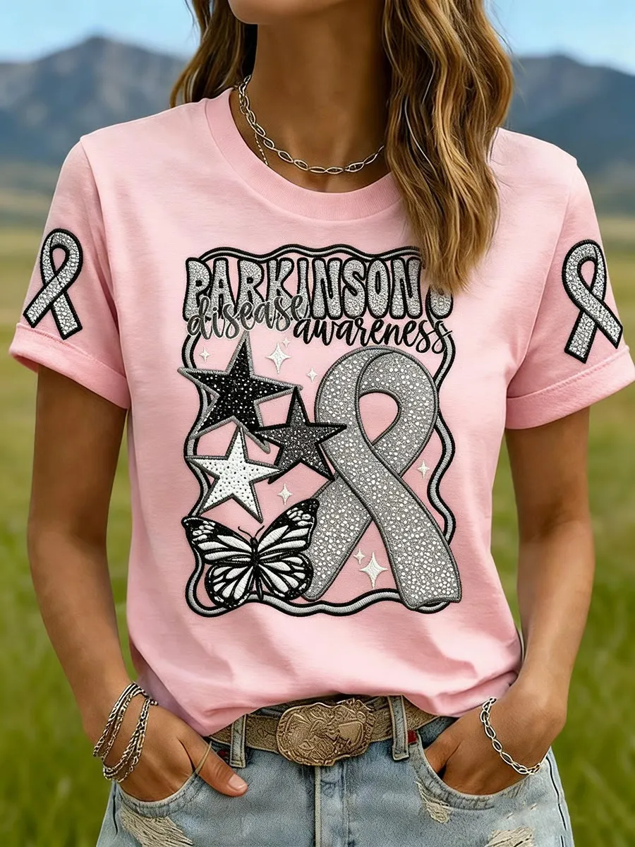 Parkinson's Disease Awareness T-Shirt Silver Ribbon Support Tee