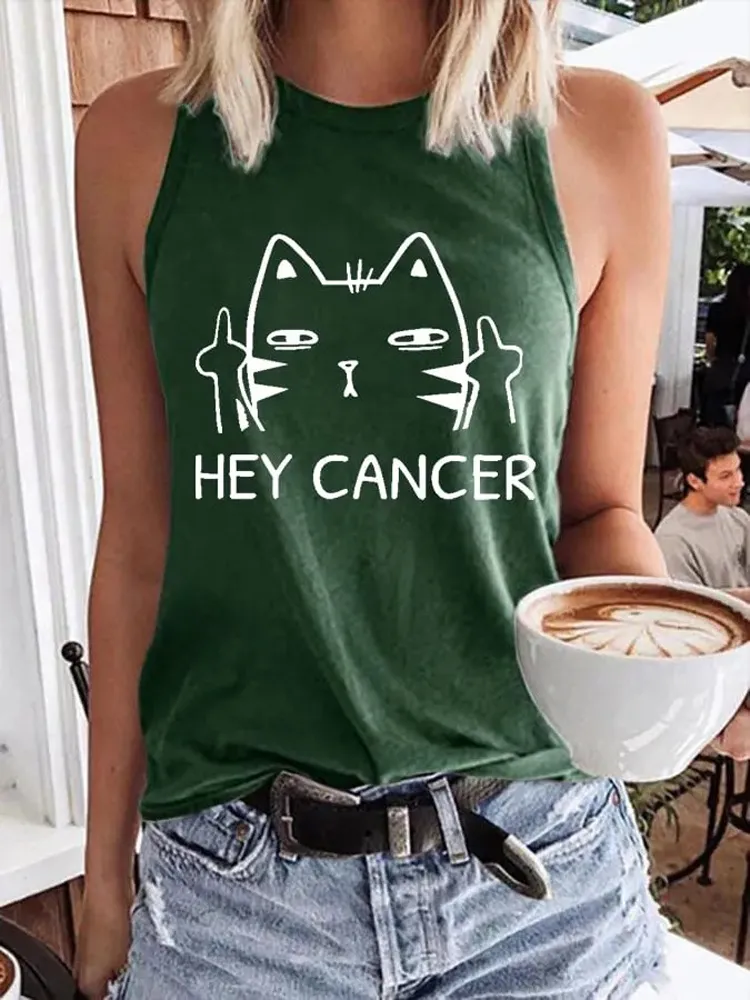 Women'S Casual Hey Cancer Fuck You Based Print Tank Top