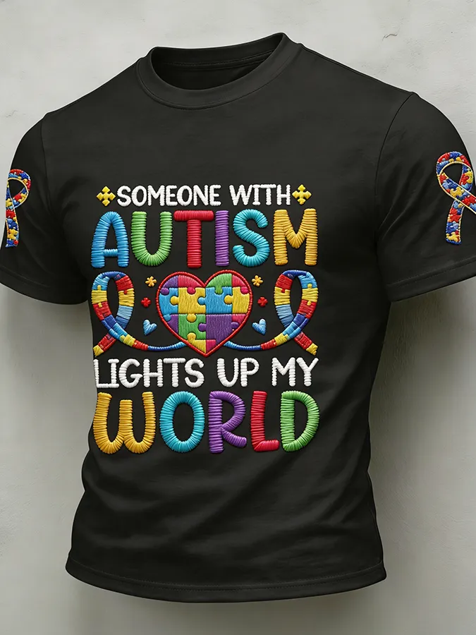 Men'S Leisure Attention Autism Reception Understanding Love Public Welfare Printed Round Neck T-Shirt