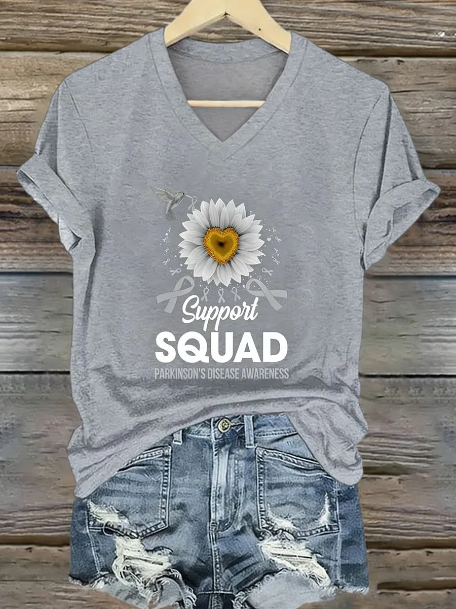 Parkinson's Disease Awareness Sunflower And Hummingbird Print T-shirt