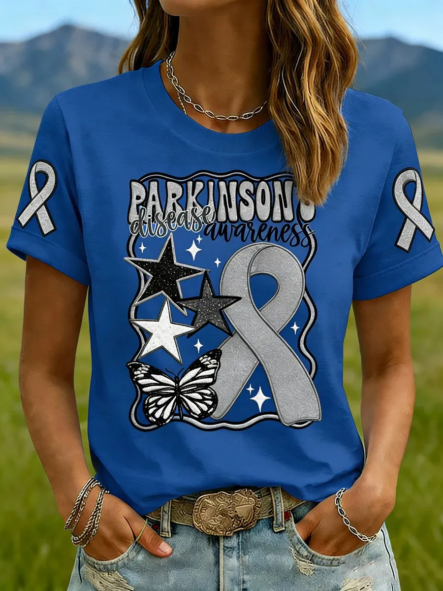 Parkinson's Disease Awareness T-Shirt Silver Ribbon Support Tee