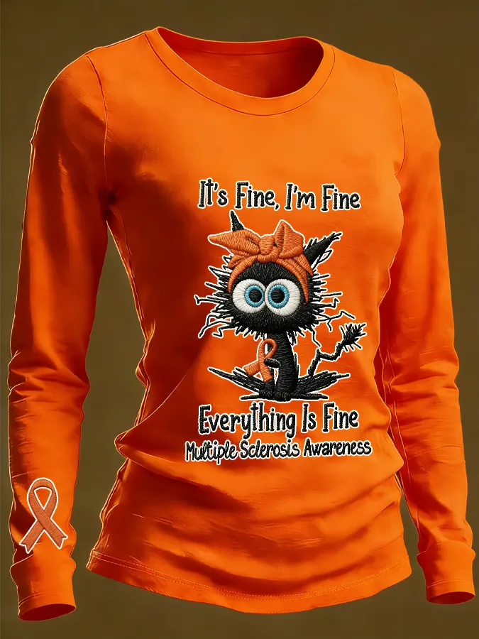 Women's Retro Funny Black Cat Its Fine I'm Fine Multiple Sclerosis Print Shirt Women's Retro Funny Black Cat Its Fine I