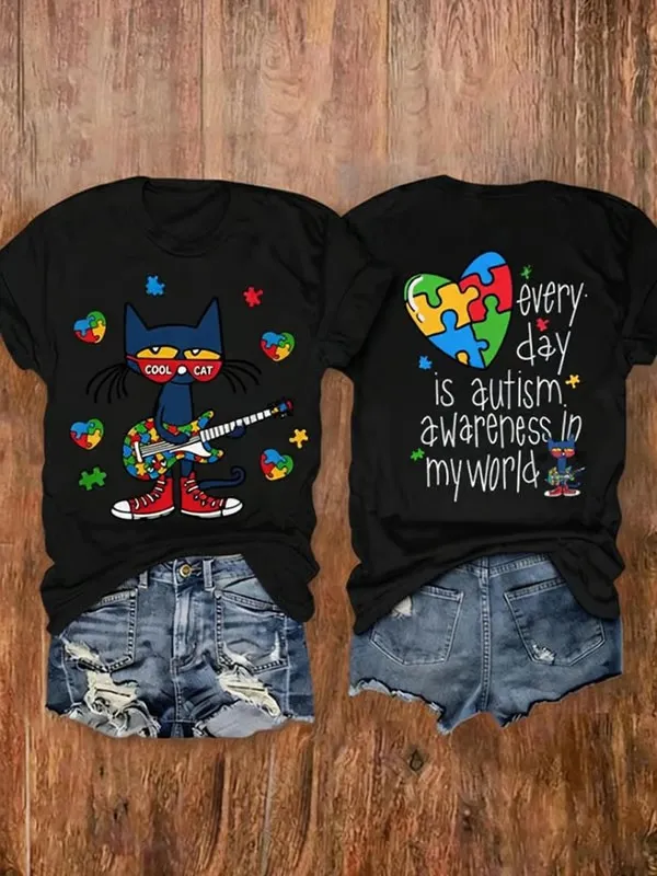 Women's Autism Awareness Graphic Casual T-Shirt $21.99 $32.99 Save $11.00