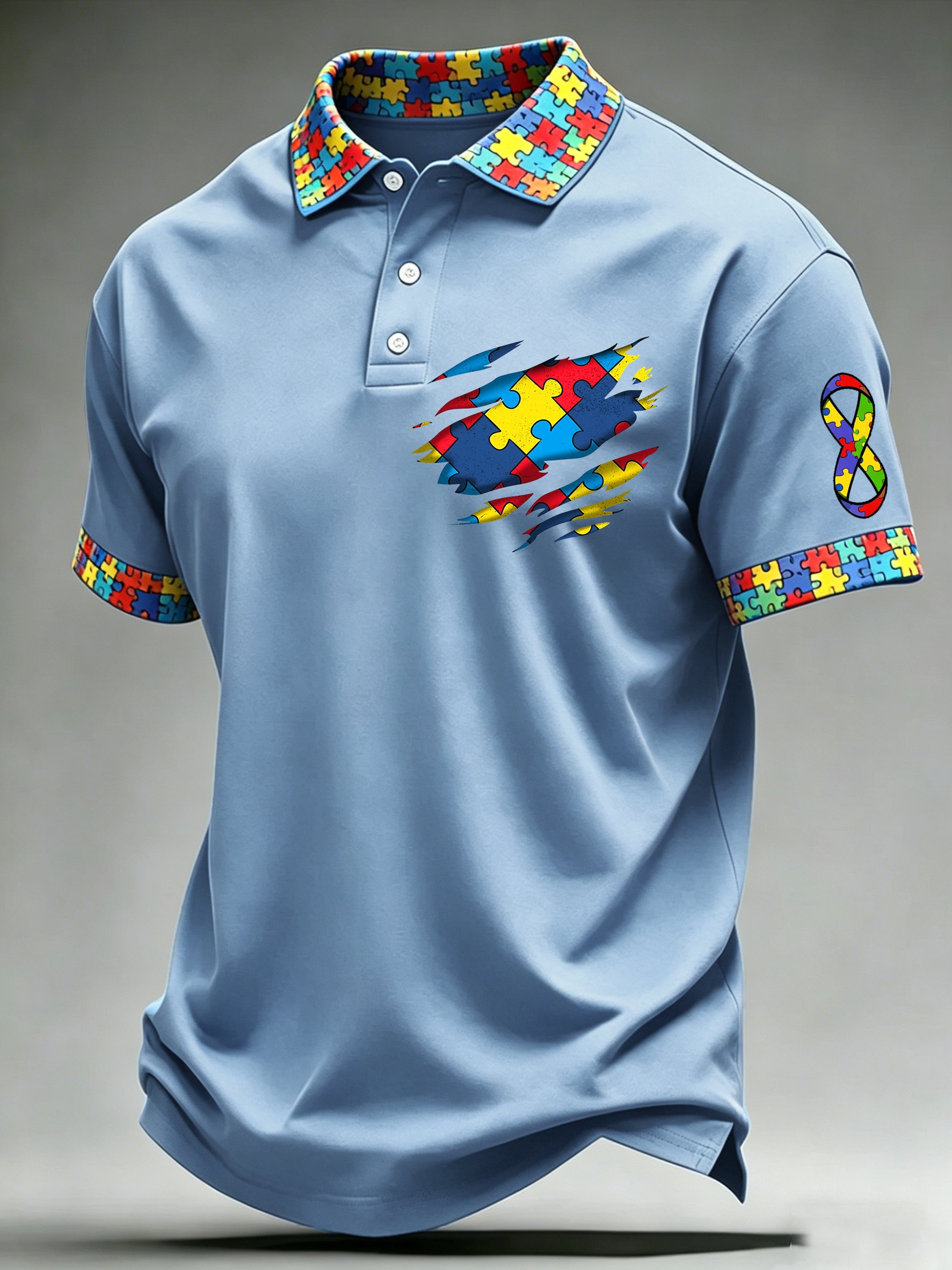 Men's Autism-Themed Printed Polo Shirt