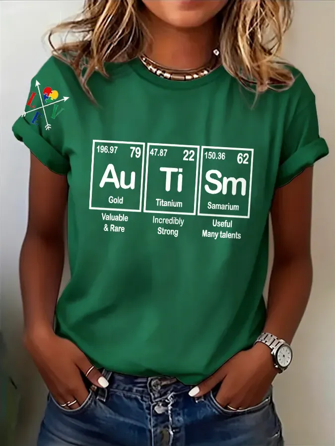 Women's Retro Autism Periodic Table Printed T-Shirt