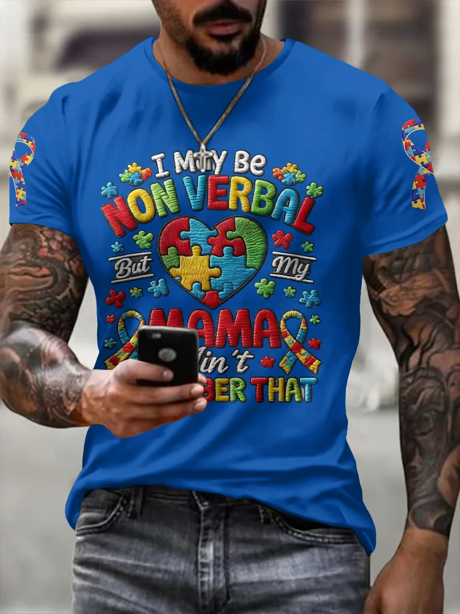 Men'S Leisure Attention Autism Reception Understanding Love Public Welfare Printed Round Neck T-Shirt