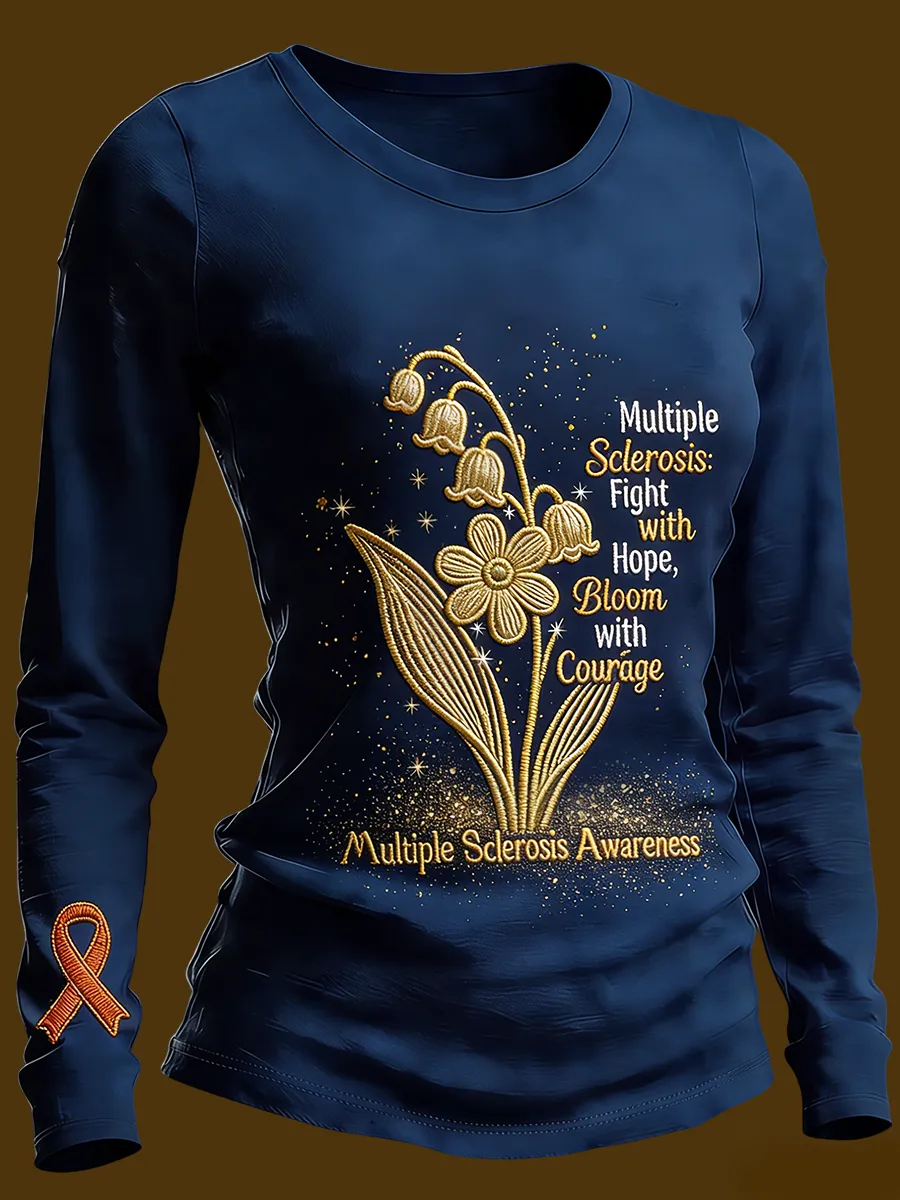 Women's Multiple Sclerosis Awareness Fighting With Hope Printed Crew Neck T-Shirt