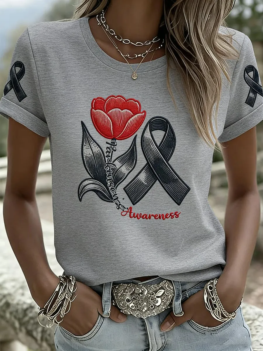 Parkinson's Awareness Shirt Red Tulip Ribbon Support Tee