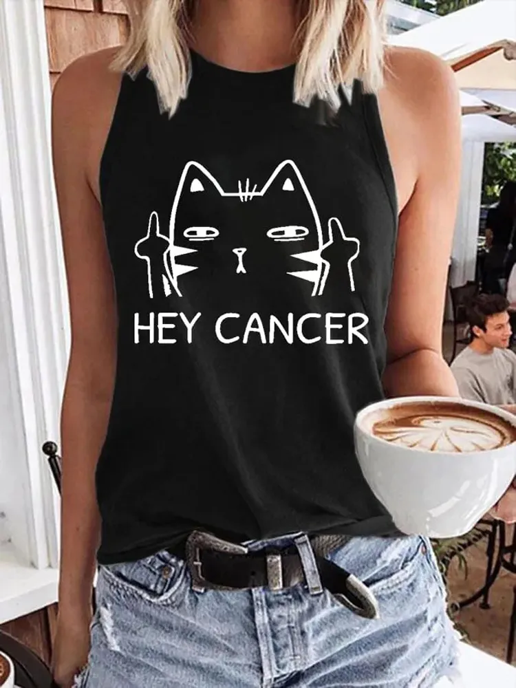 Women'S Casual Hey Cancer Fuck You Based Print Tank Top