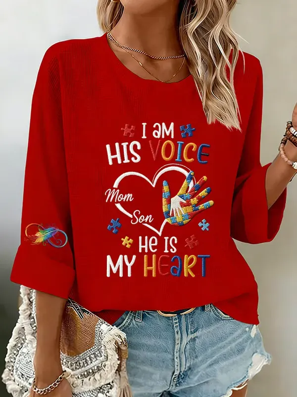 Women's Autism I Am His Voice, He Is My Heart Printed Top