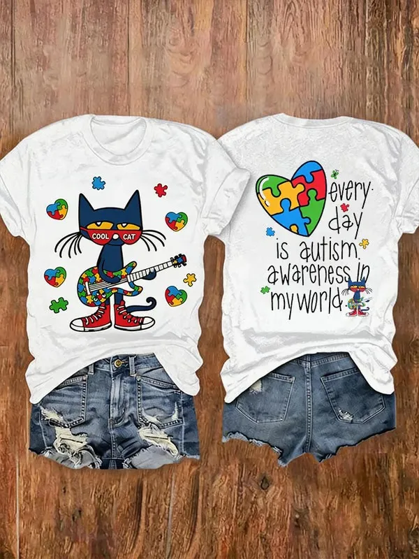 Women's Autism Awareness Graphic Casual T-Shirt $21.99 $32.99 Save $11.00