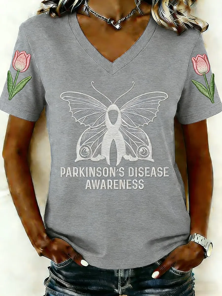 Gray Ribbon Butterfly Shirt Parkinson's Disease Awareness T-Shirt