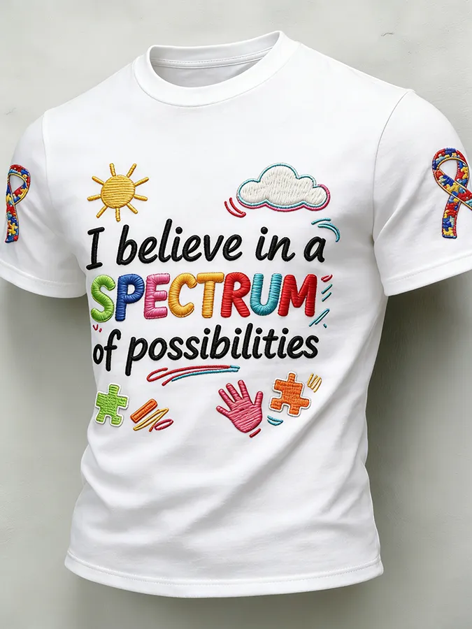 Men'S Leisure Attention Autism Reception Understanding Love Public Welfare Printed Round Neck T-Shirt
