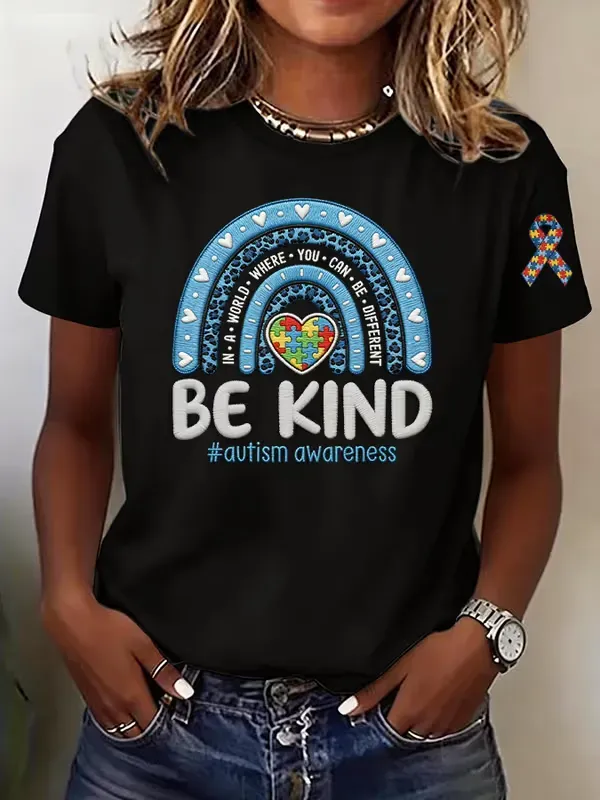 Women's Retro Understand Love Accept Autism Awareness Printed T-Shirt