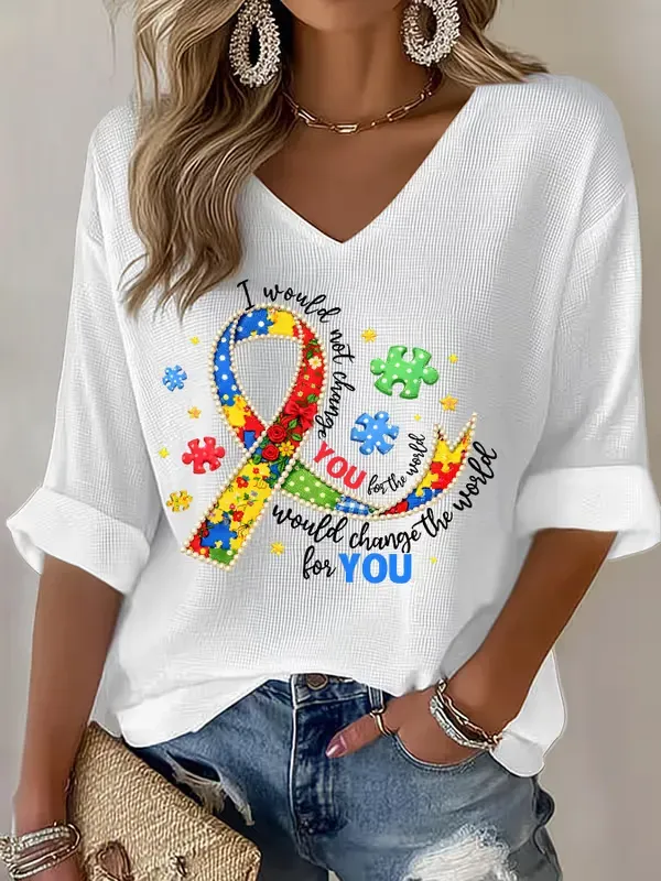 Women's I Wouldn Not Change You For The World Would Change The Would For You Autism Awareness Print Top