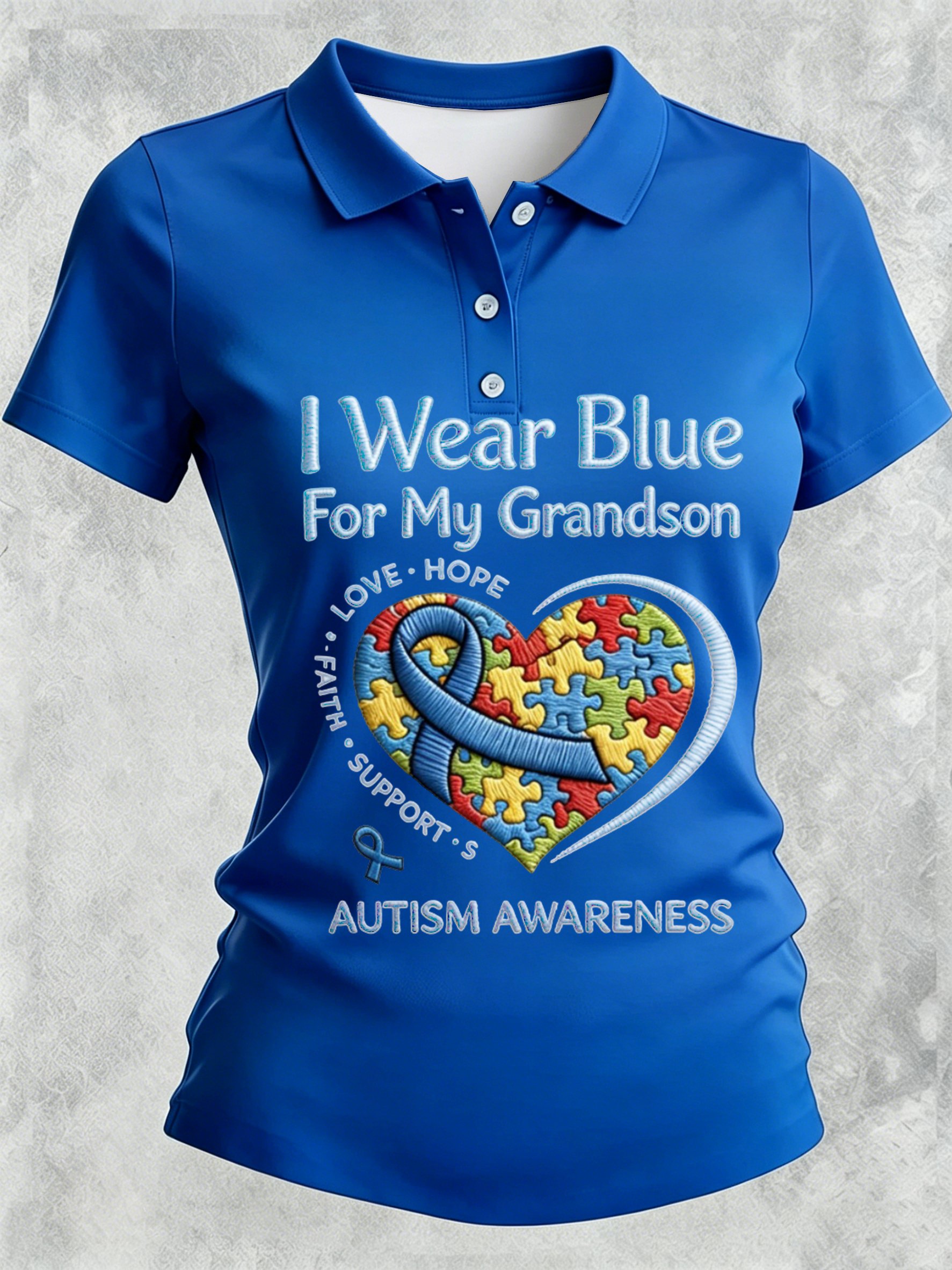 Women's Autism-Themed Printed Polo Shirt