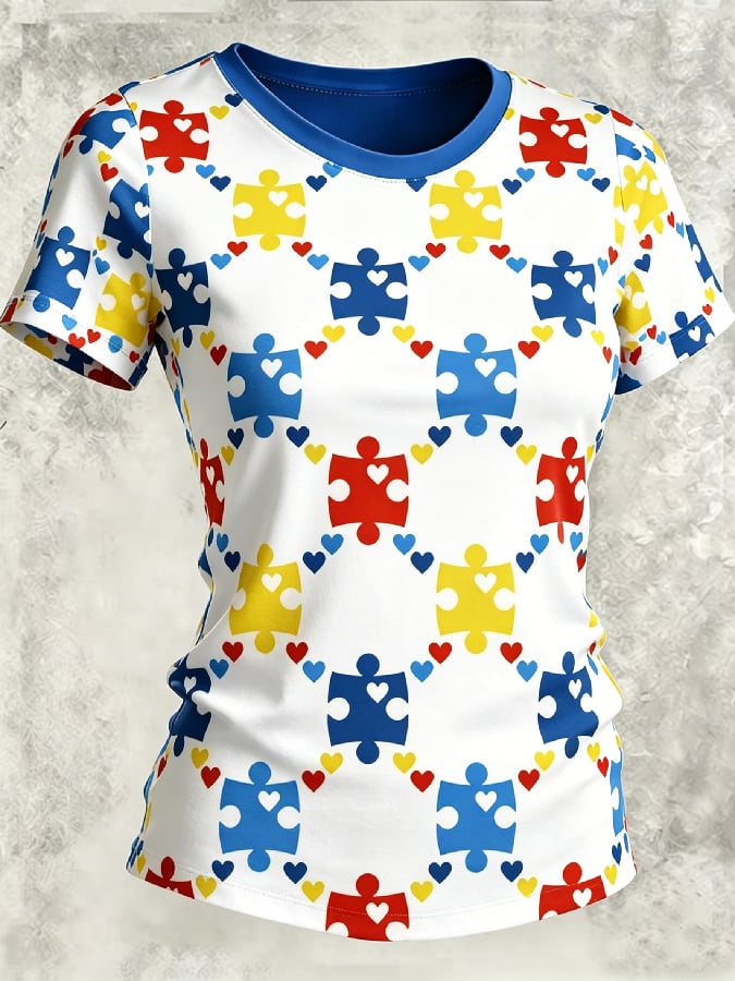 Women's Autism Awareness Printed Short-Sleeve T-Shirt