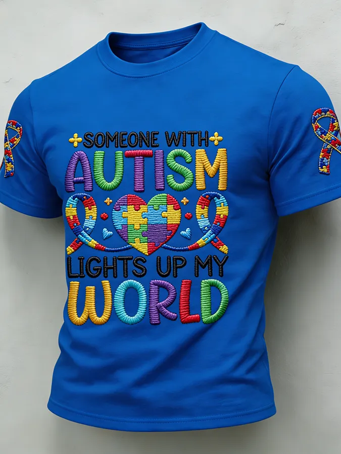 Men'S Leisure Attention Autism Reception Understanding Love Public Welfare Printed Round Neck T-Shirt