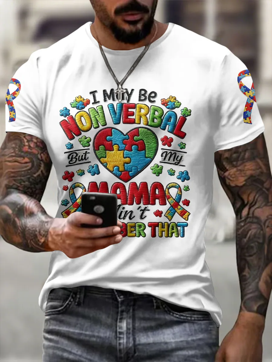 Men'S Leisure Attention Autism Reception Understanding Love Public Welfare Printed Round Neck T-Shirt