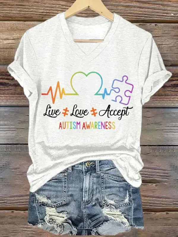 Women's Autism Awareness Print T-shirt